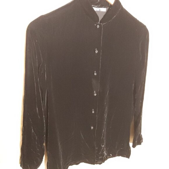 Gap Black Velvet Silk Rayon Blend Button Down Tunic Medium - Picture 3 of 8